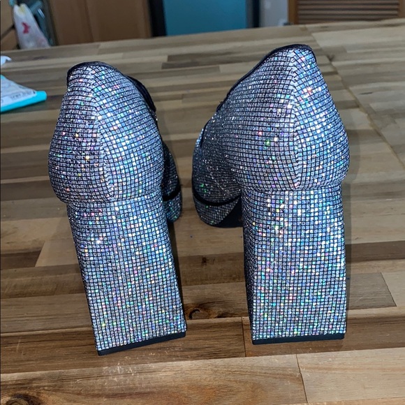 Gianni Bini silver holographic Sparkling Mary Jane square Heels - Picture 6 of 15
